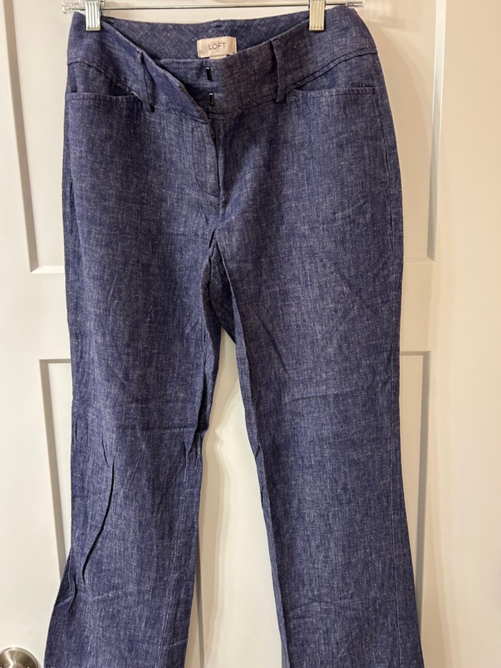 LOFT Blue Curvy Linen-Blend Pants